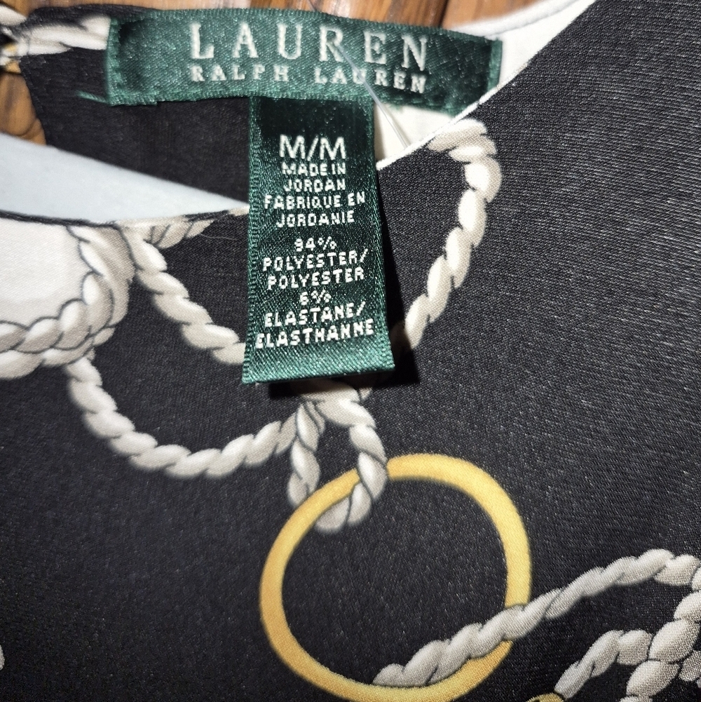 NWT's Lauren Ralph Lauren Black Chain Print Mature Old Money Sleeveless Dress - Picture 3 of 4